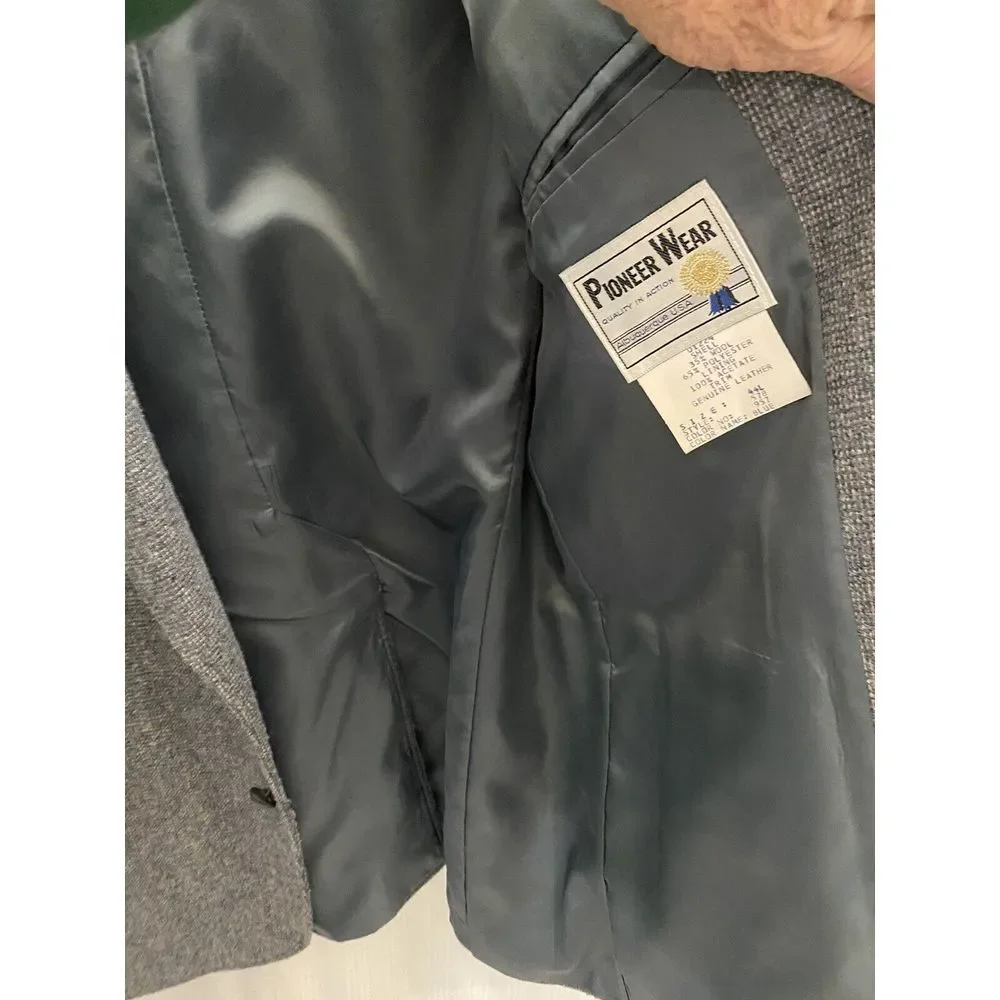 Vintage Pioneer Wear Western Sport coat Jacket Grey Elbow Patches 44L Wool Blend